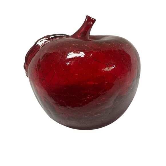 Vintage Blown Art Glass Apple Crackle Faux Fruit Home Table Decor - Picture 2 of 14